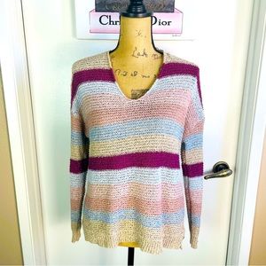 Knox Rose Sweater Women Small Loose Knit Striped Oversized Sweatshirt Top Blouse